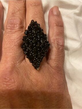 Black Beaded Statement Cocktail Ring - Women Jewelry
